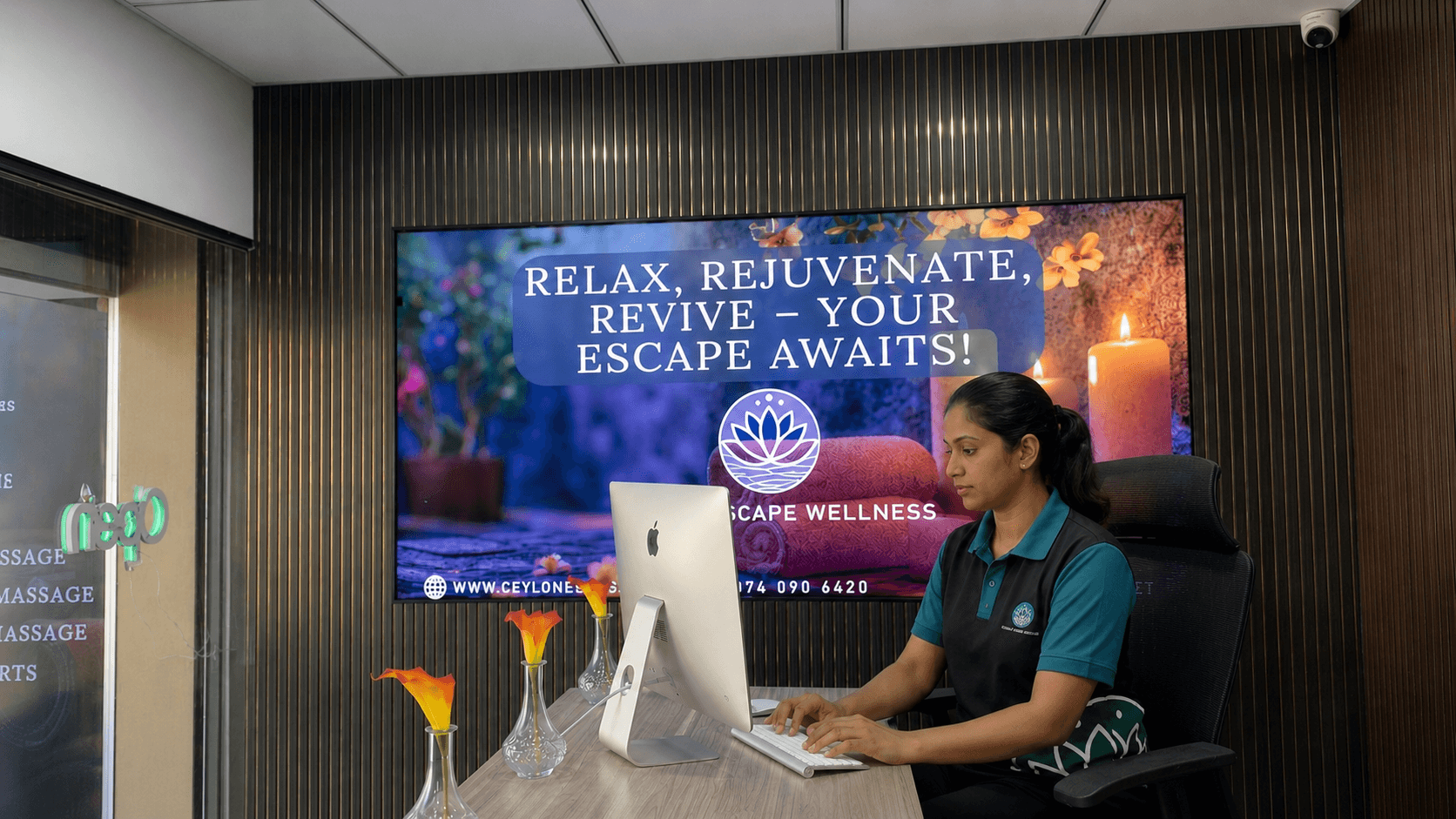 Warm Ayubowan welcome at the Ceylon Escape Wellness reception desk in Negombo